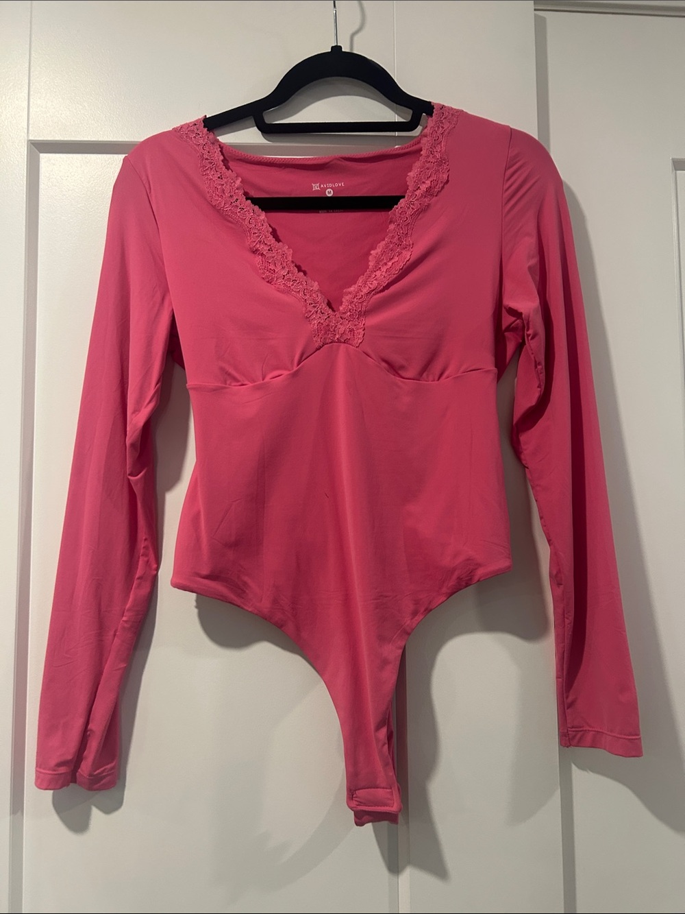 Antony & Claire Pink Lace-Trim Long Sleeve Bodysuit